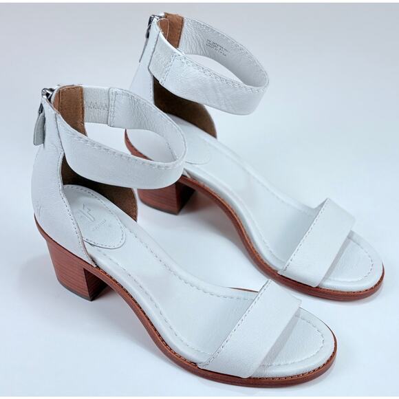 Frye BRIELLE Back Zip Ankle Block Heel Leather Sandals in White 9 M NWOB $349 - Picture 7 of 15